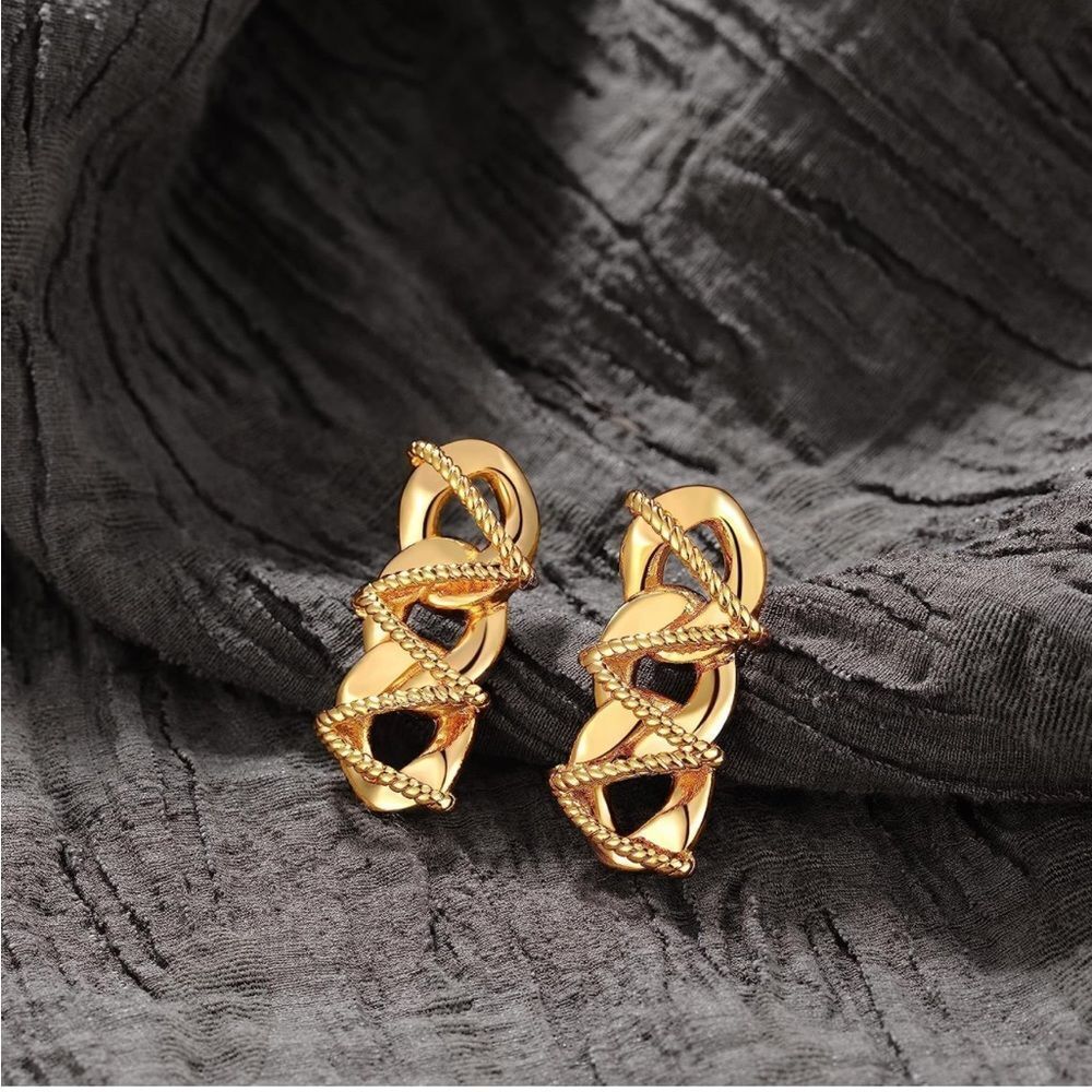 Gold 14k Gold Plated Rope Chain Drop Earrings